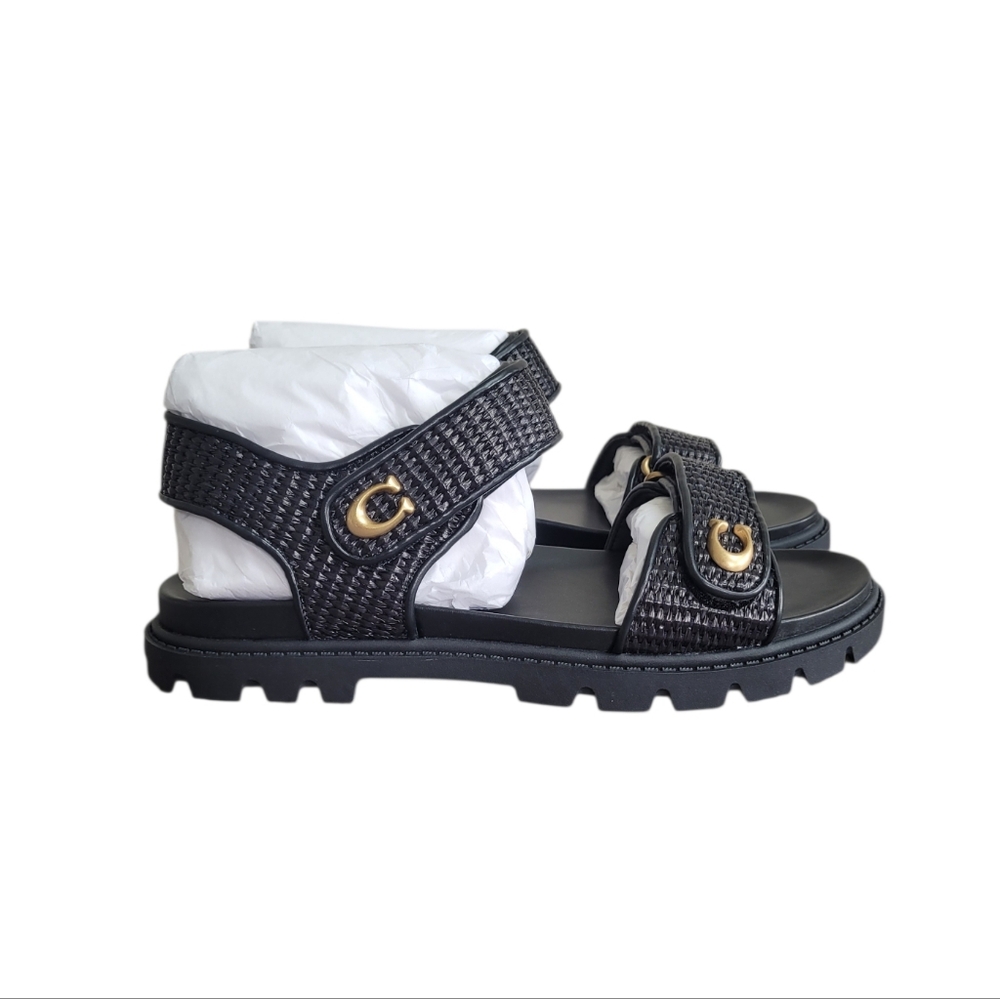 COACH Black Brynn Straw Sandal Size 10B - Picture 5 of 16